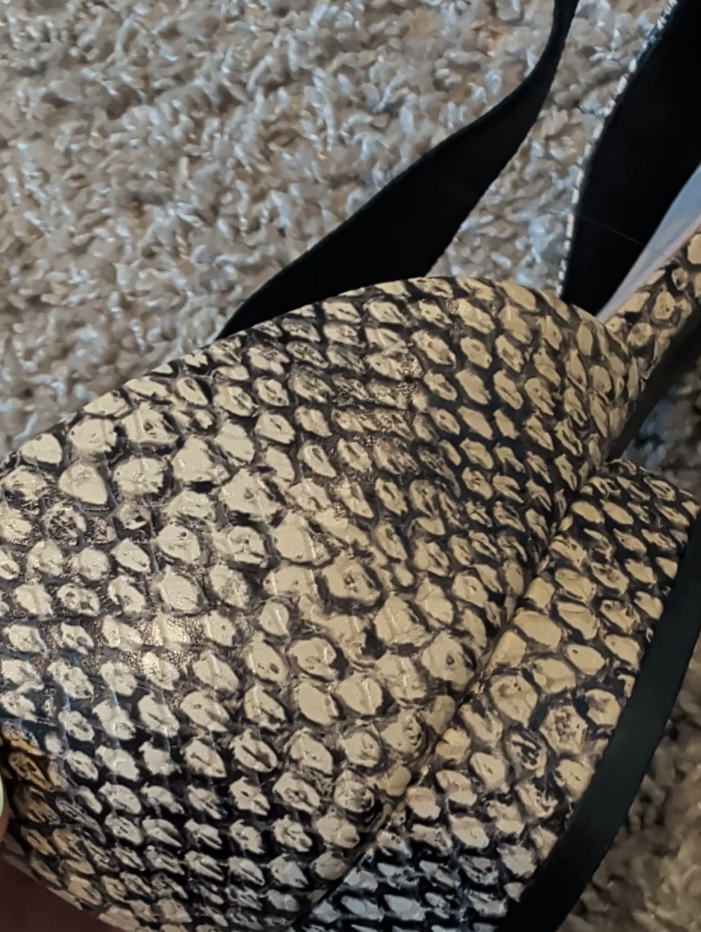 Preston & York Neutral Snake-Print Pointed D'Orsay Flats with Black Cross Strap